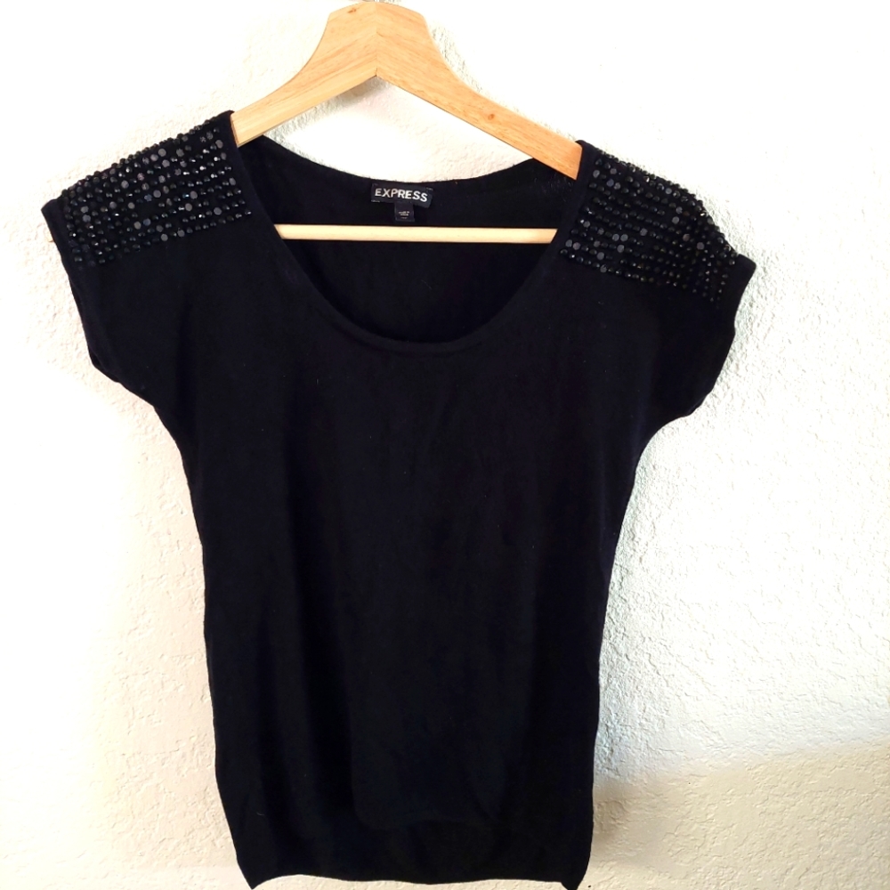 Pre-Loved Express short-sleeved sweater top, with embellished shoulders, x-sm